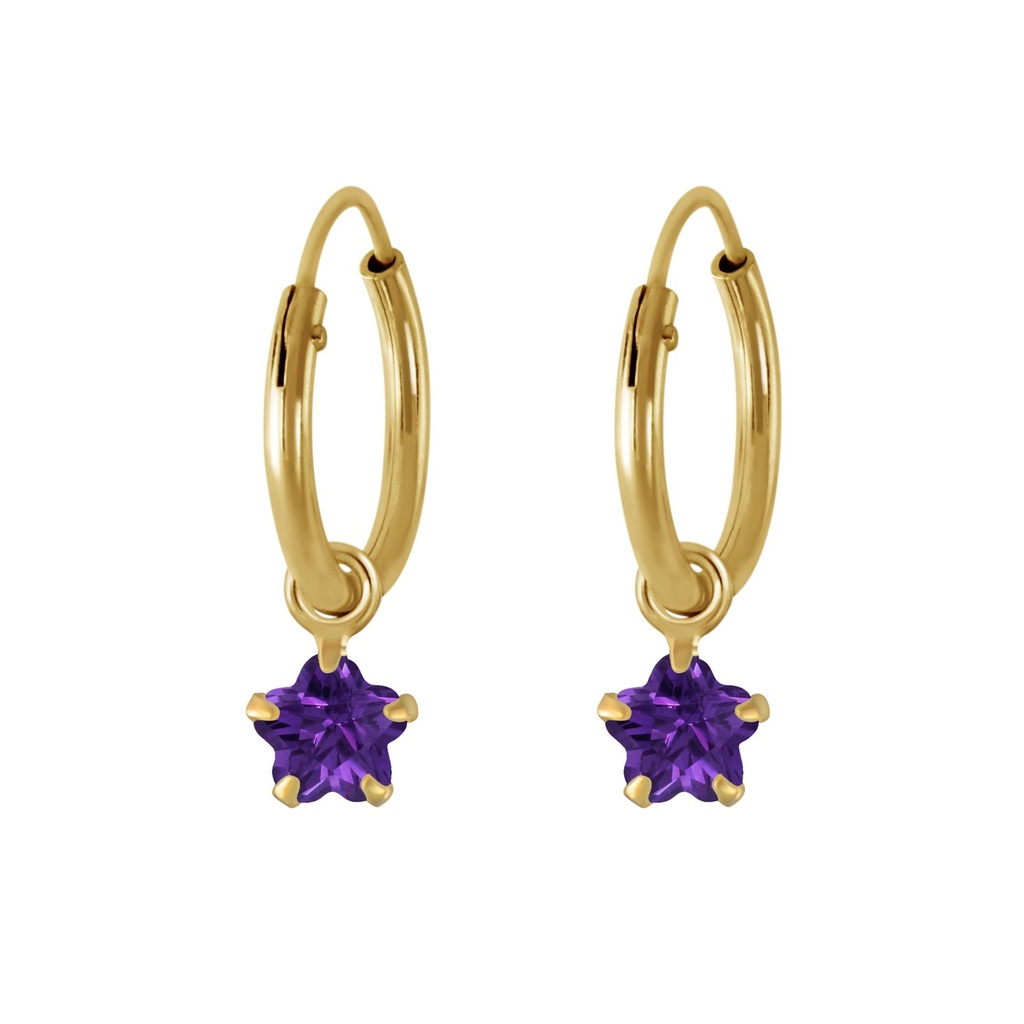 Créoles breloque en argent zircon fleur 4 mm