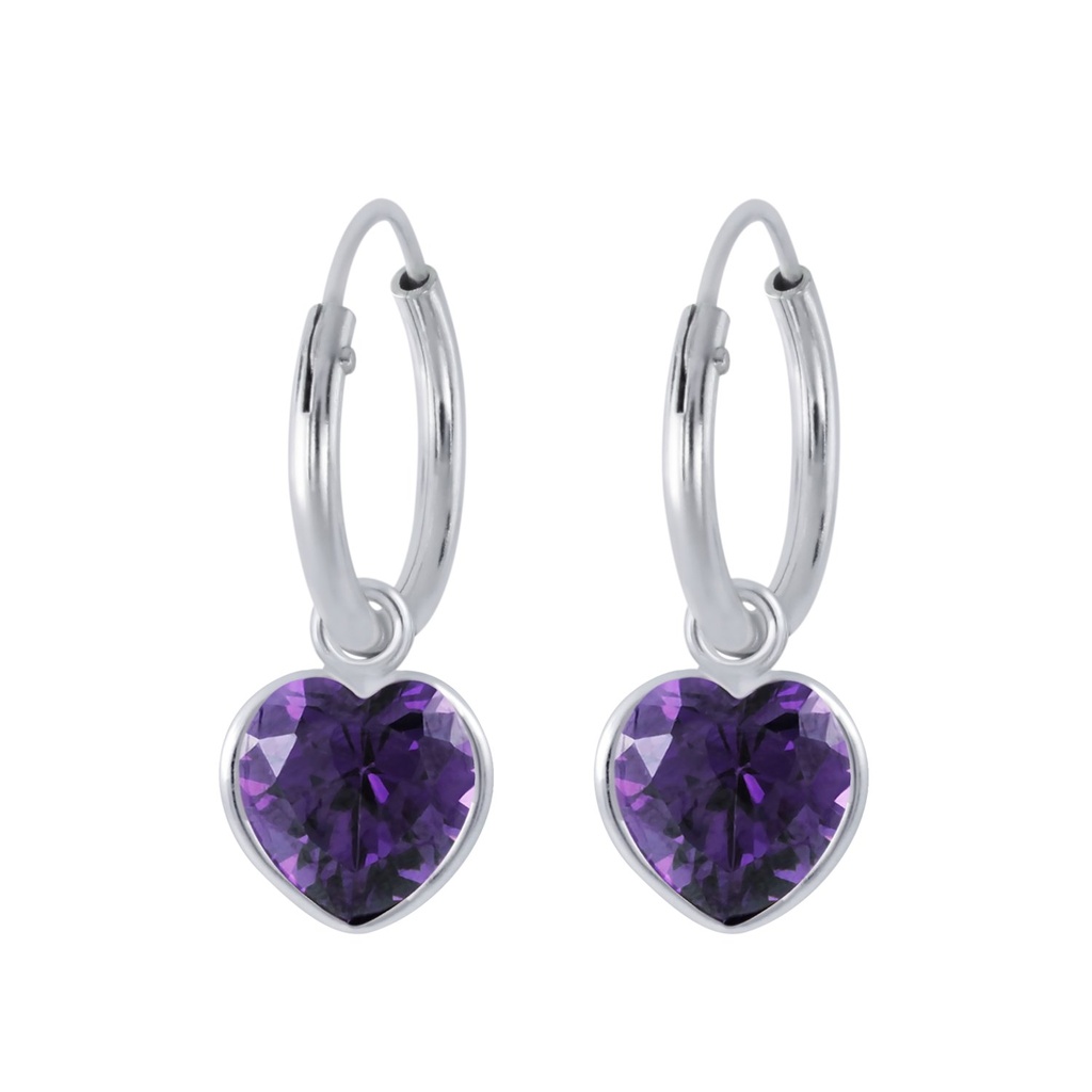 6mm Heart Cubic Zirconia Silver Charm Hoop Earrings