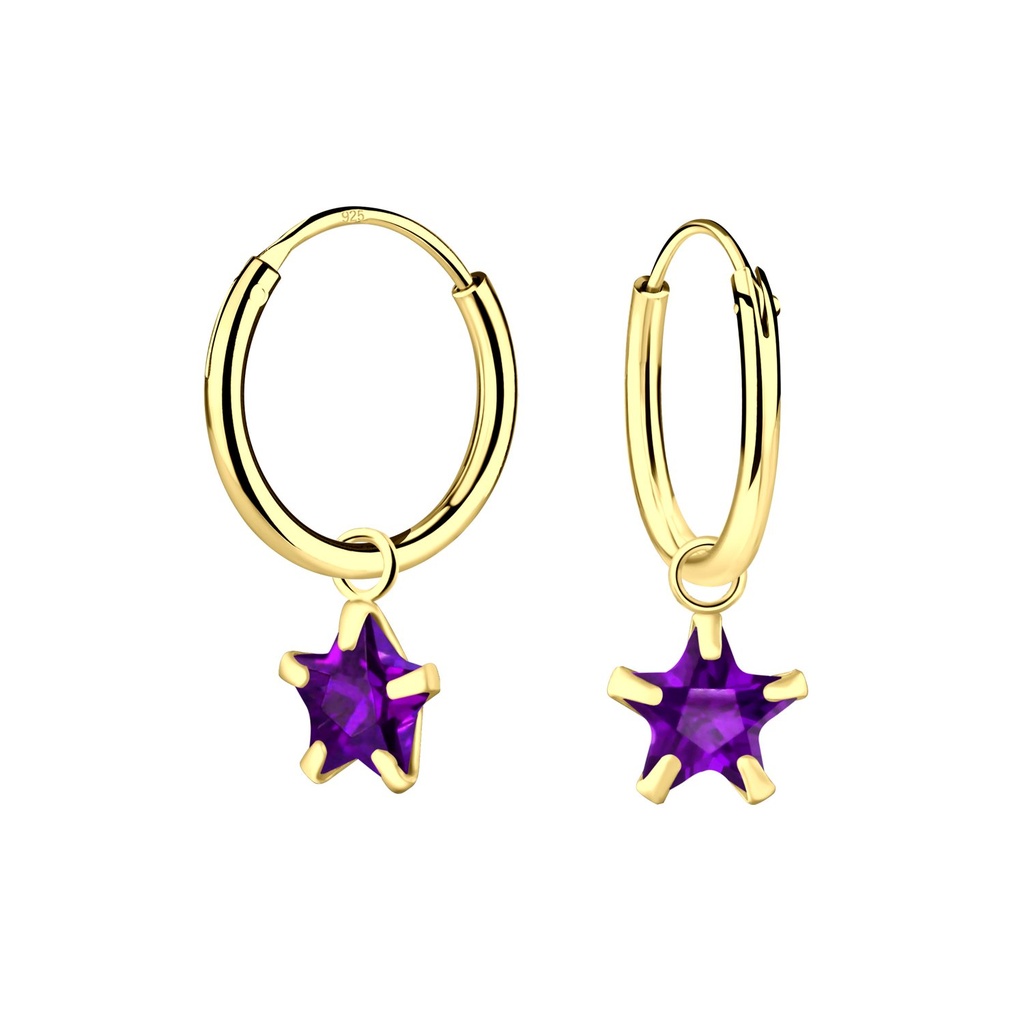6mm Star Cubic Zirconia Silver Charm Hoop Earrings