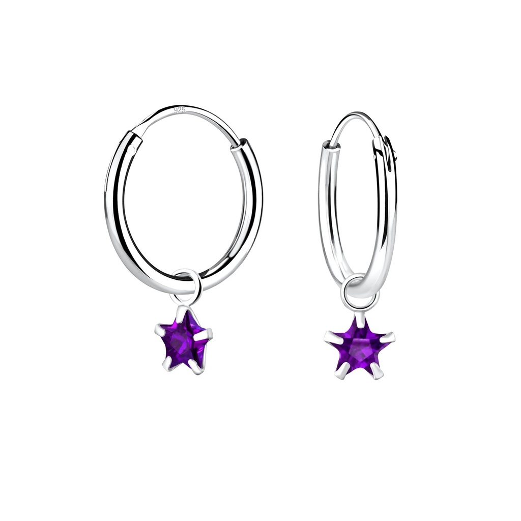 Créoles breloque en argent zircon étoile 4 mm