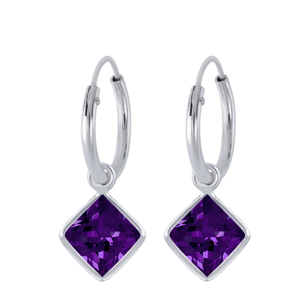 Créoles breloque en argent zircon carré 6 mm