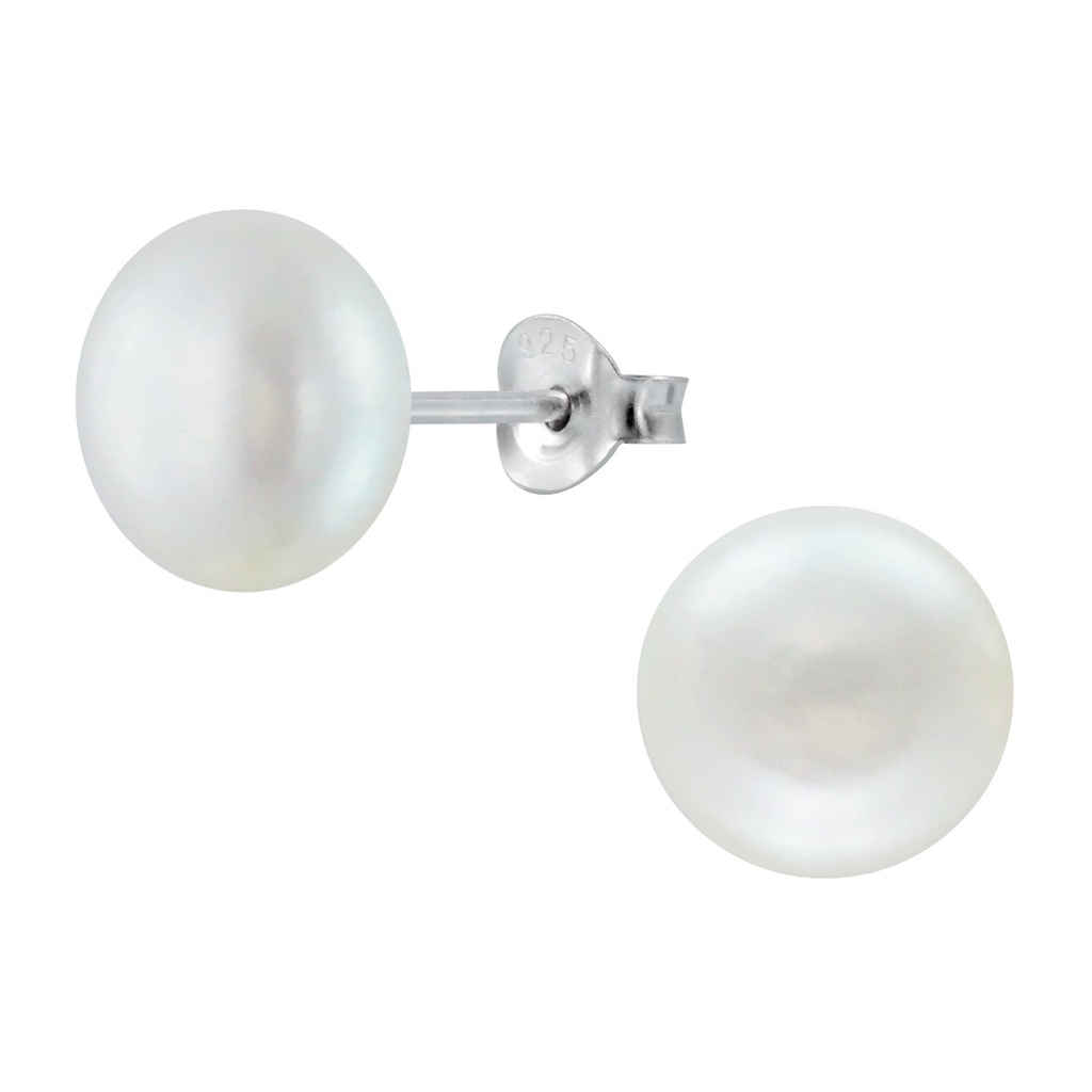 [10001858] Puces d'oreilles perle d'eau douce en argent 10 mm