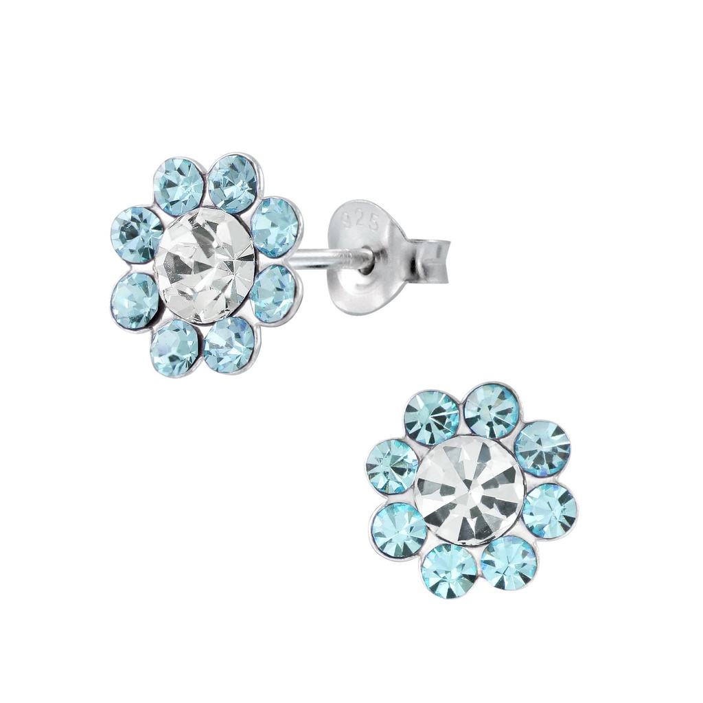 [10001832] Silver Crystal Flower Stud Earrings