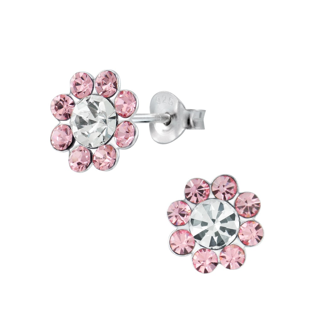 [10001831] Silver Crystal Flower Stud Earrings