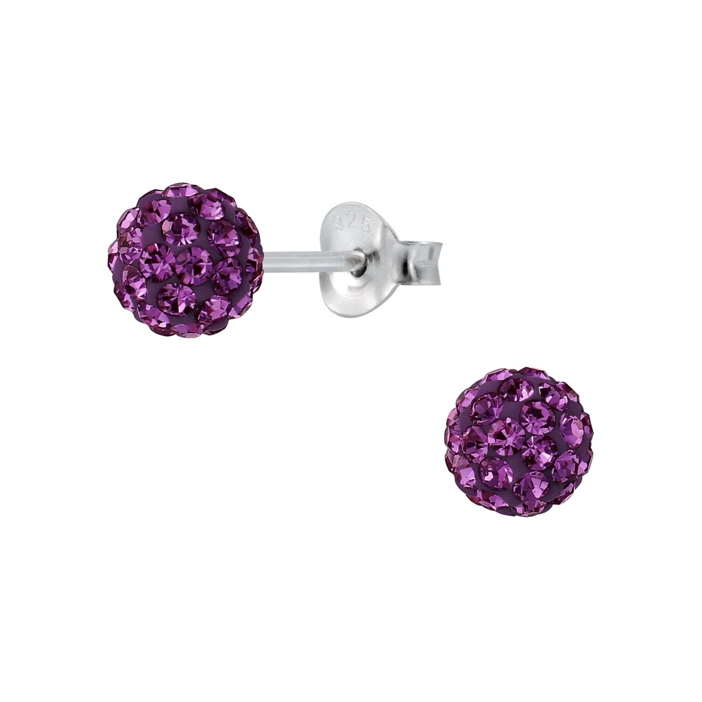 Puces d'oreilles boule en argent cristal 6 mm