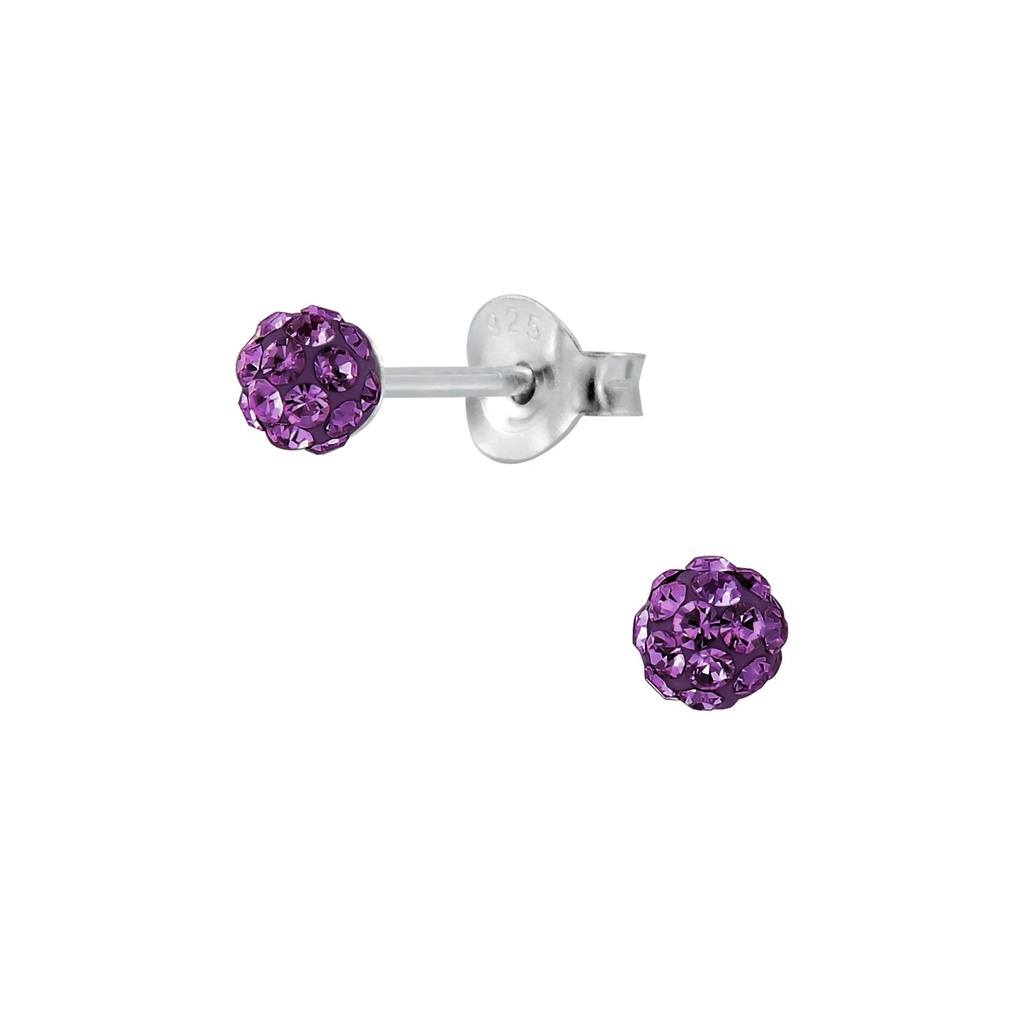 [10001819] Puces d'oreilles boule en argent cristal 4 mm (Amethyst)