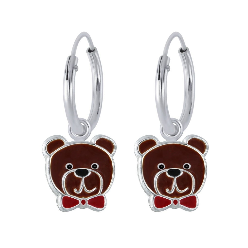 Silver Bear Charm Hoop Earrings