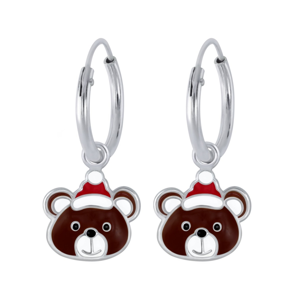Silver Bear Charm Hoop Earrings
