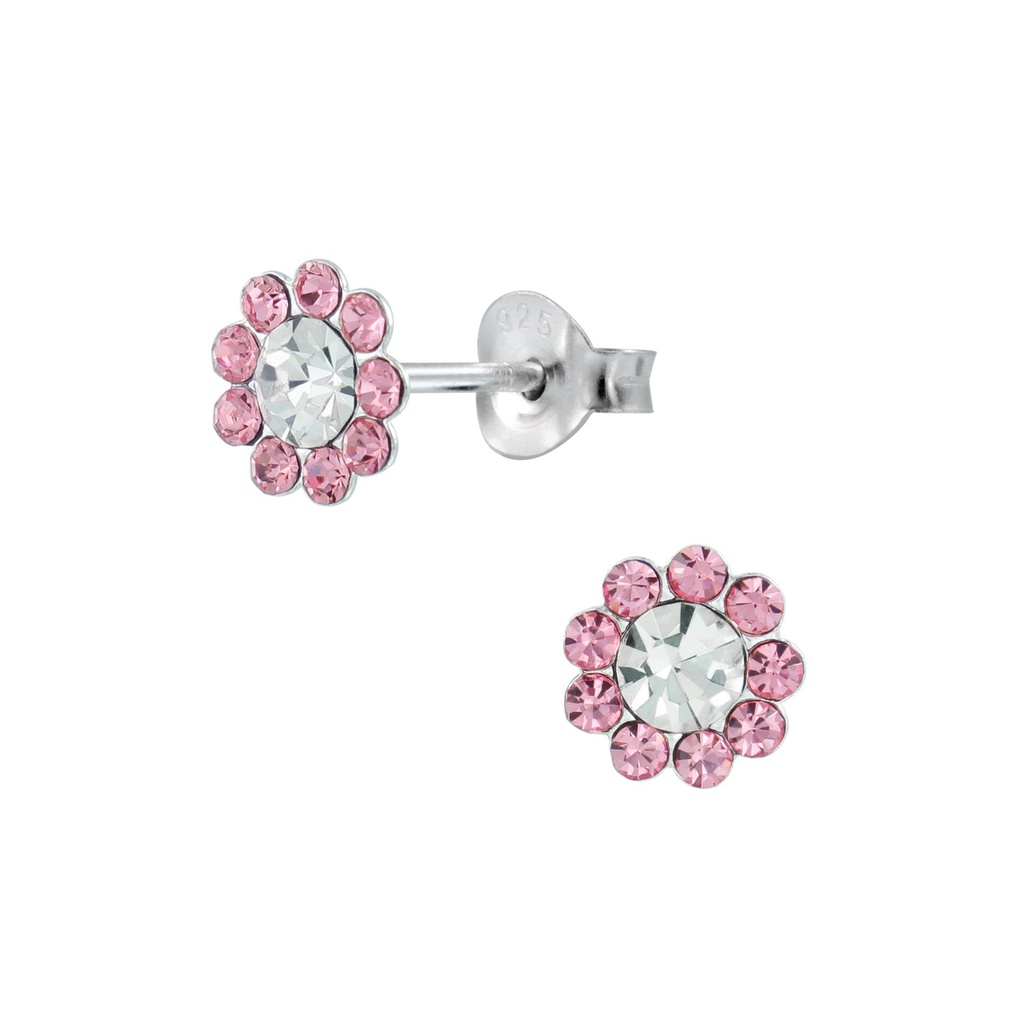 [10001805] Silver Crystal Flower Stud Earrings