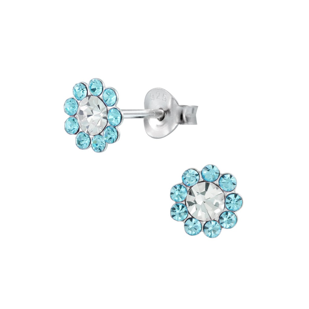 Puces d'oreilles fleur en argent cristal