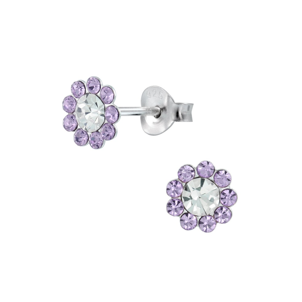 [10001803] Puces d'oreilles fleur en argent cristal