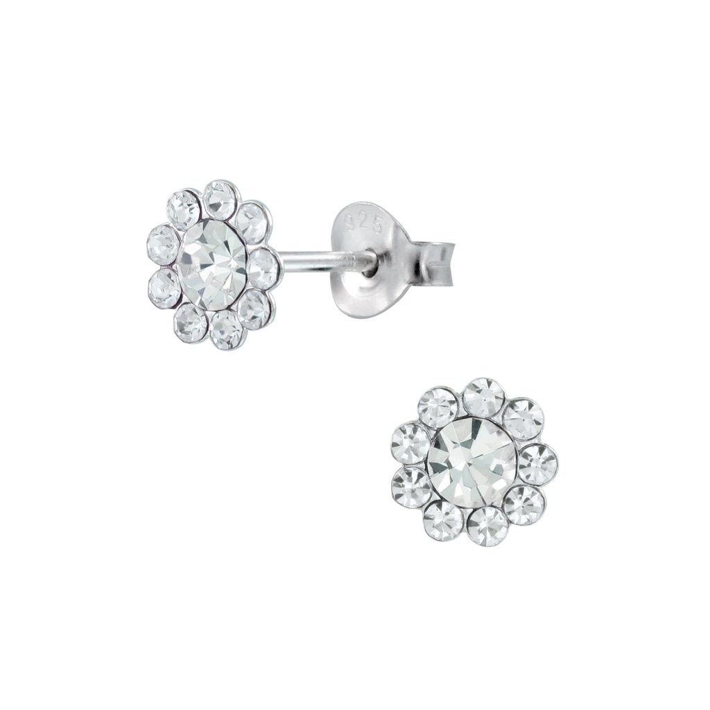 [10001857] Silver Crystal Flower Stud Earrings