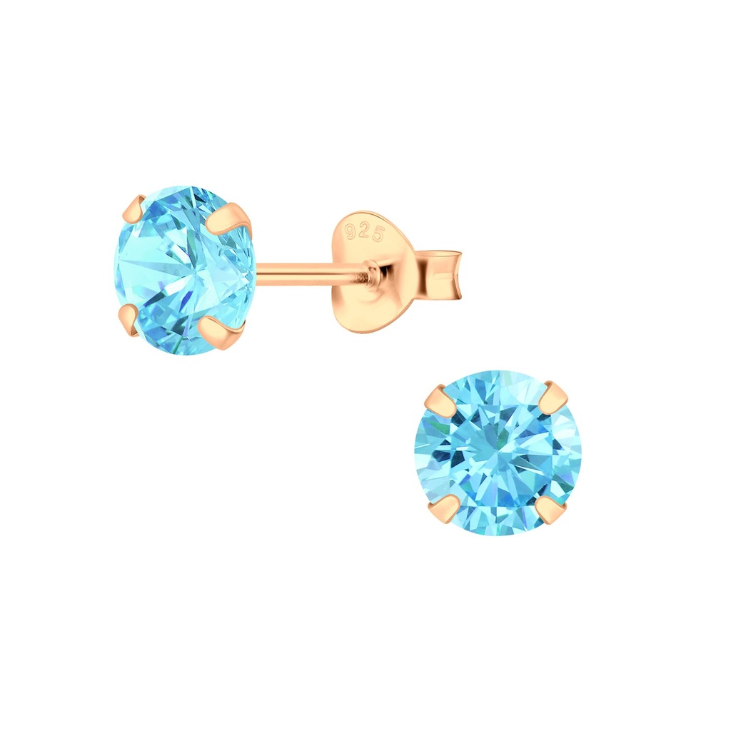 Puces d'oreilles en argent zircon rond 6 mm