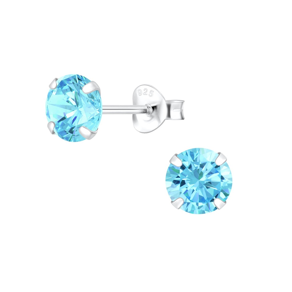 Puces d'oreilles en argent zircon rond 6 mm