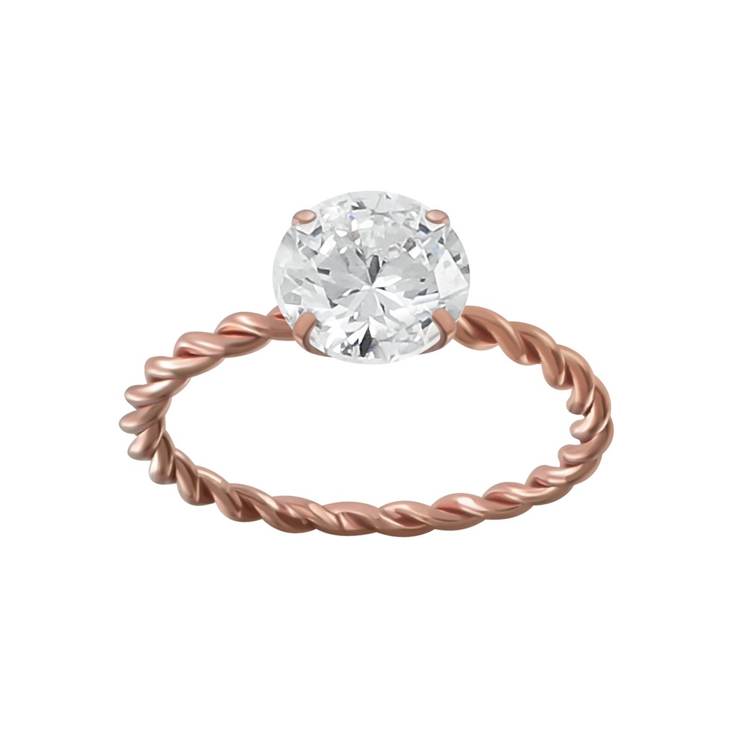 [10001740] 8mm Round Cubic Zirconia Silver Twisted Ring (EU 52 / US 6)