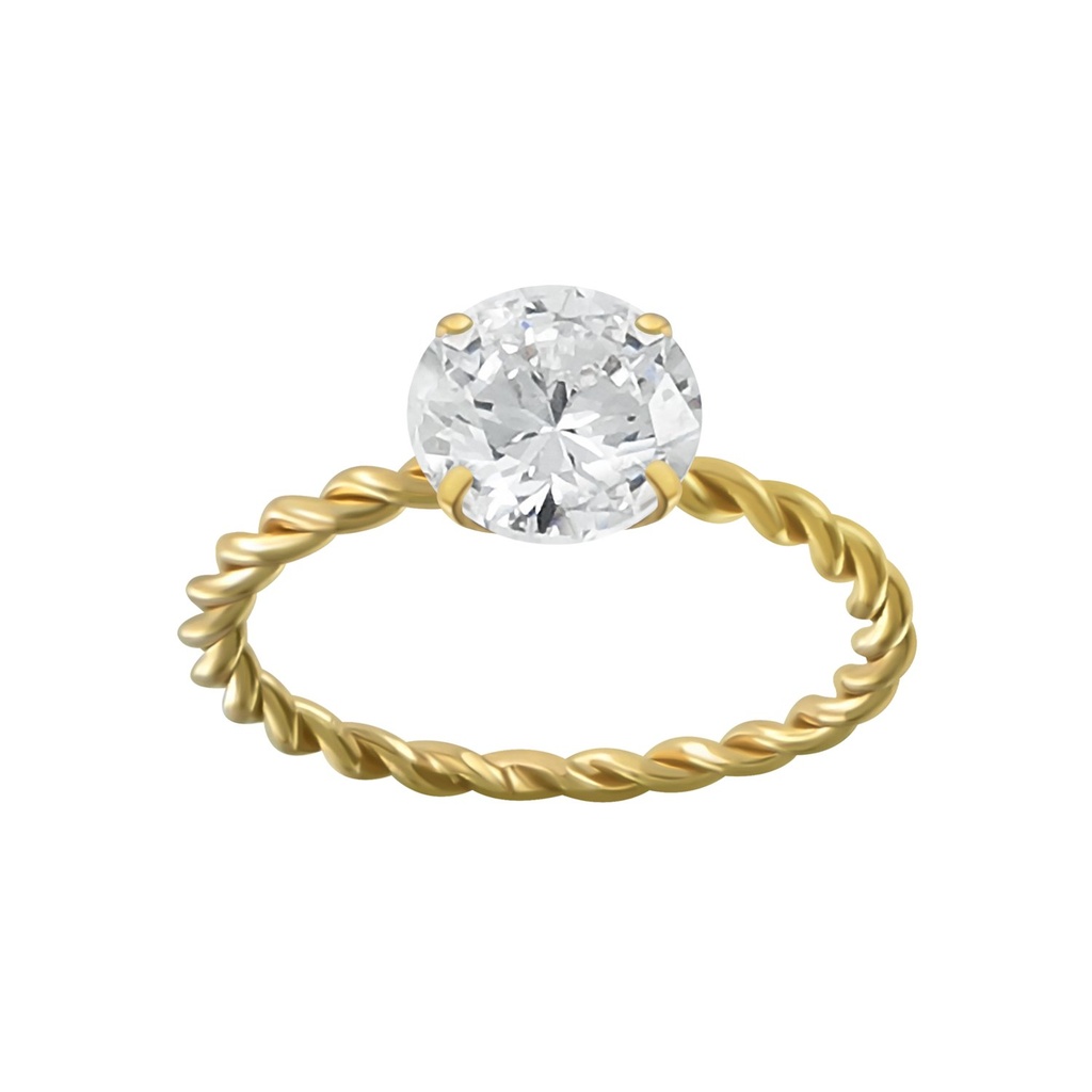 [10001743] Bague torsadée en argent zircon rond 8 mm (EU 52 / US 6)