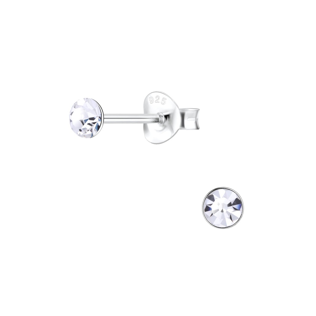 3.5mm Round Crystal Silver Stud Earrings