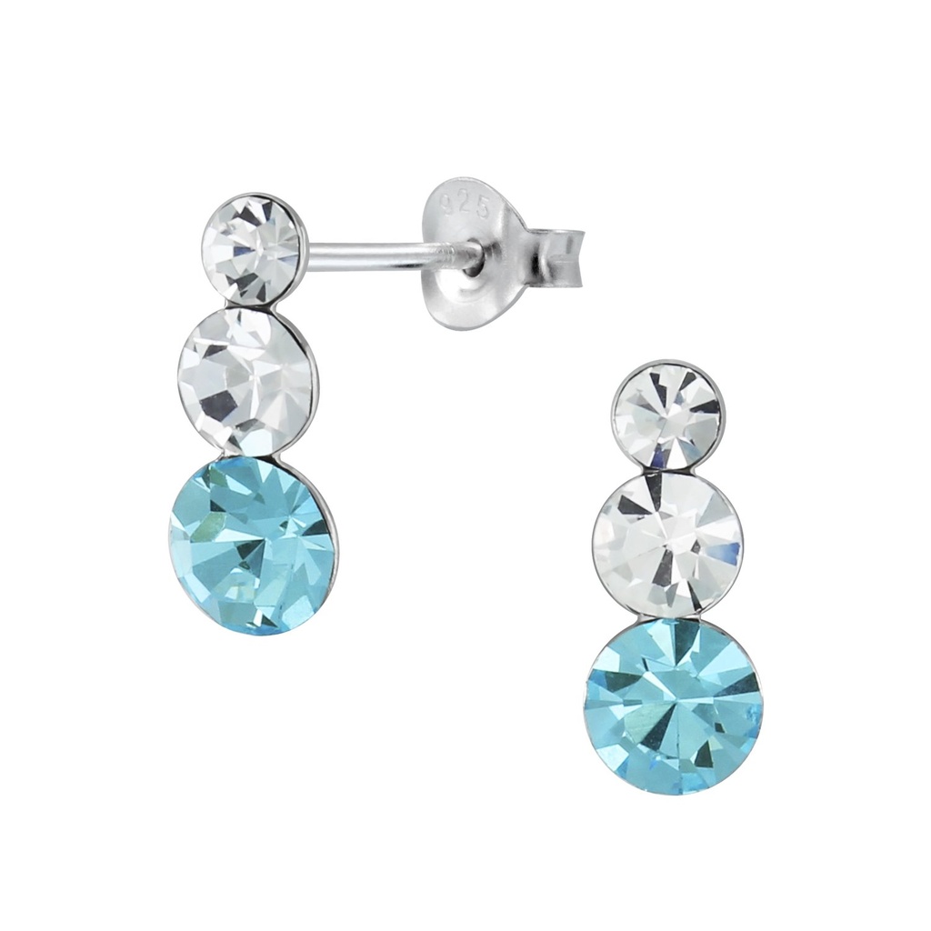 Puces d'oreilles triples en argent cristal