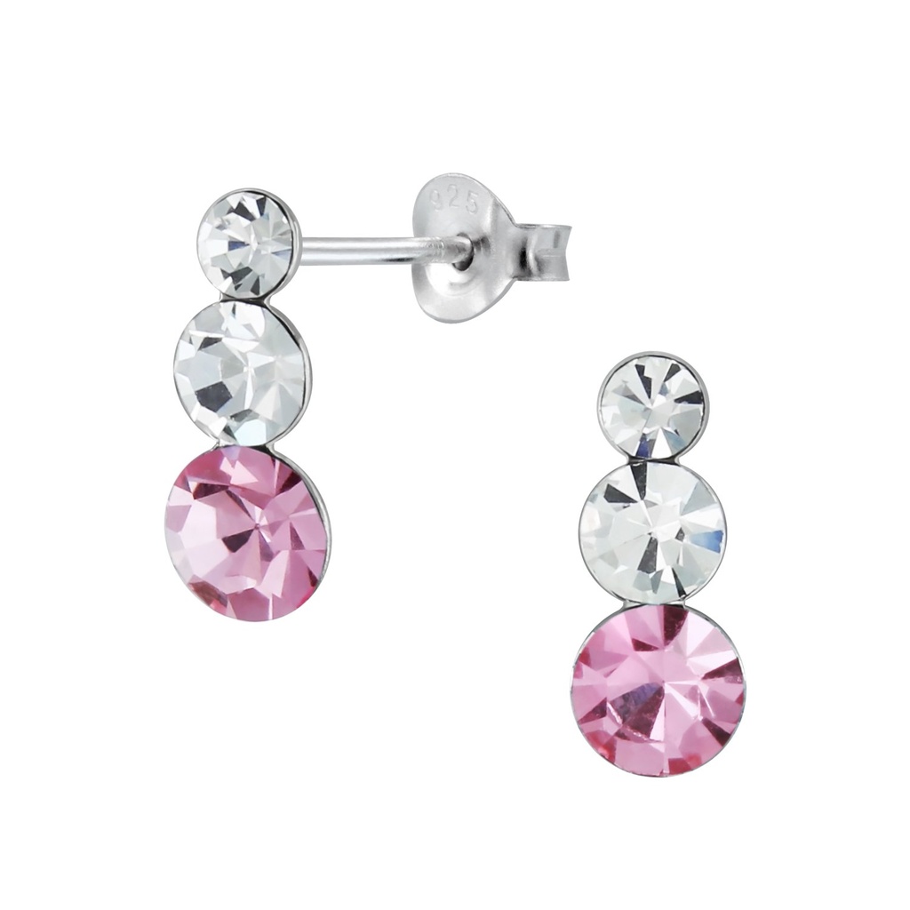 [10001703] Silver Triple Crystal Stud Earrings