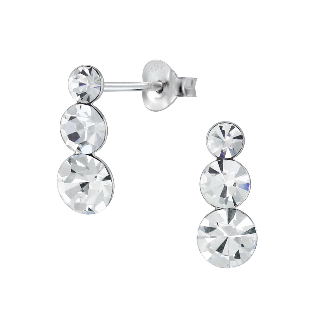 Puces d'oreilles triples en argent cristal