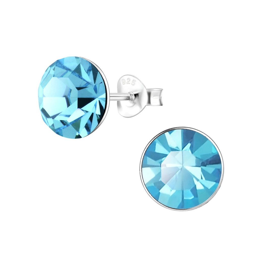 8mm Round Crystal Silver Stud Earrings