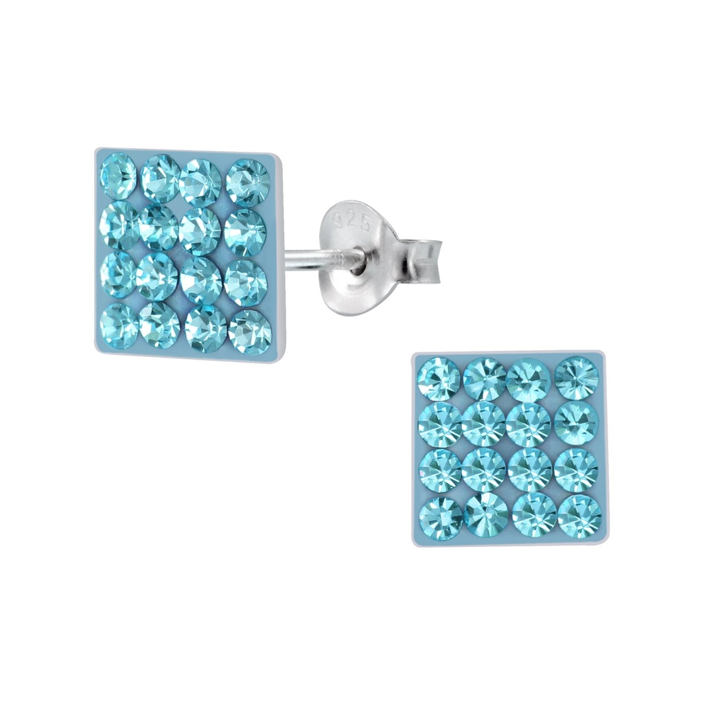 [10001659] Puces d'oreilles carrées en argent (Aqua Bohemica)
