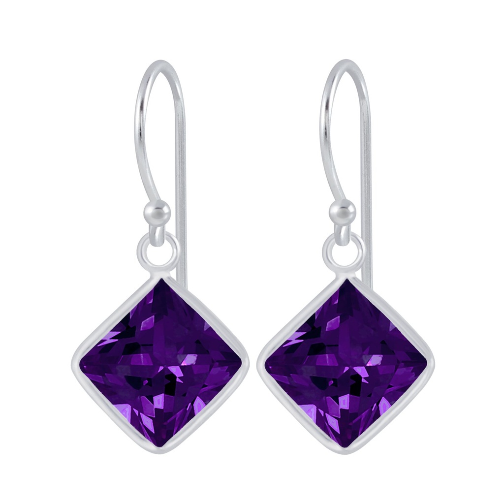 8mm Square Cubic Zirconia Silver Earrings