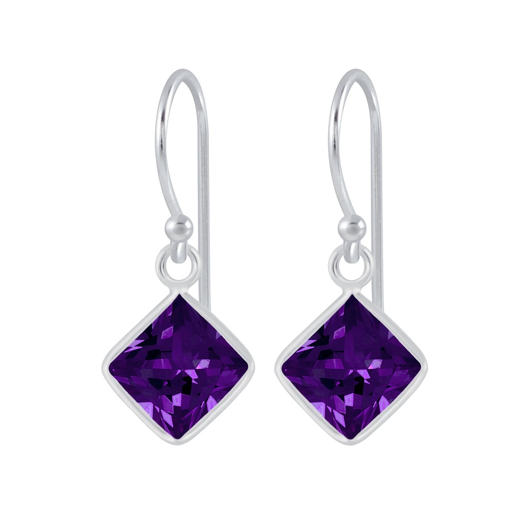 Boucles d'oreilles en argent zircon carré 6 mm