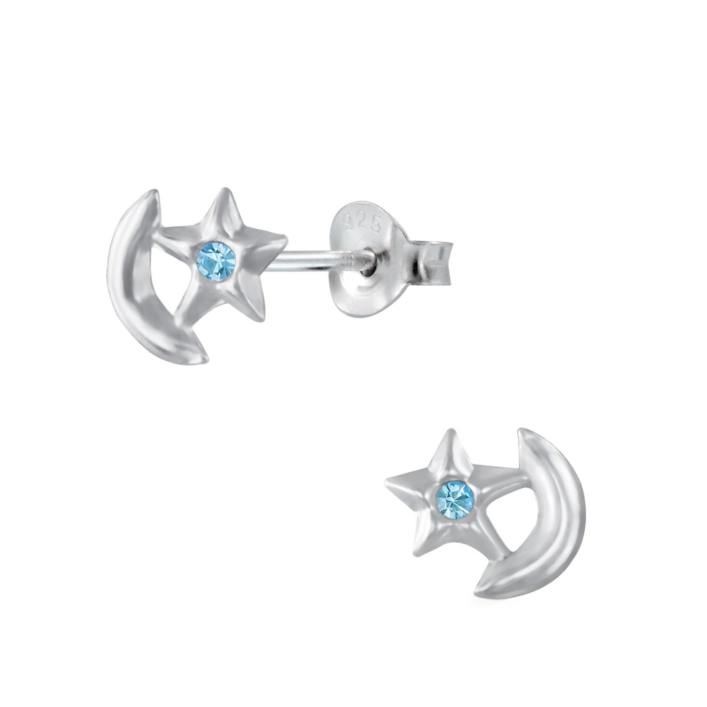 Puces d'oreilles étoile et lune en argent