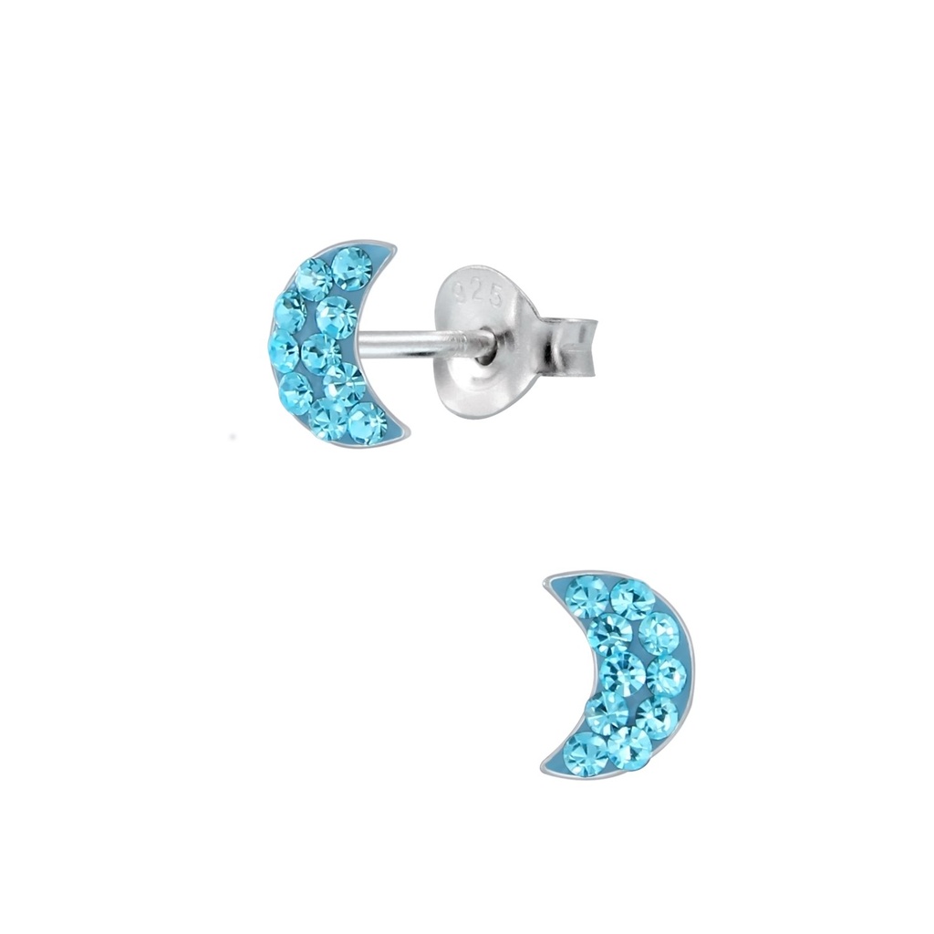 Puces d'oreilles demi-lune en argent cristal