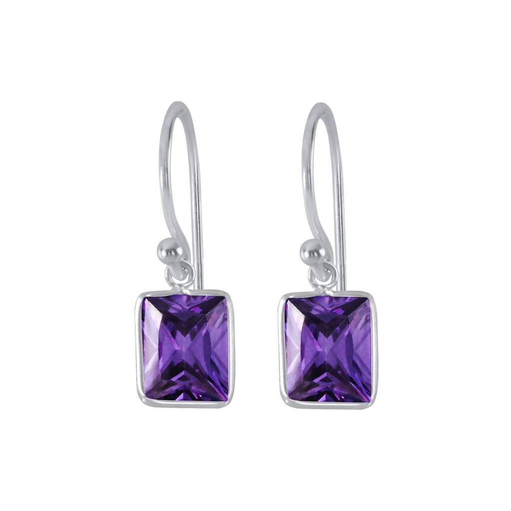 [10001600] 8x10mm Baguette Cubic Zirconia Silver Earrings (Amethyst)