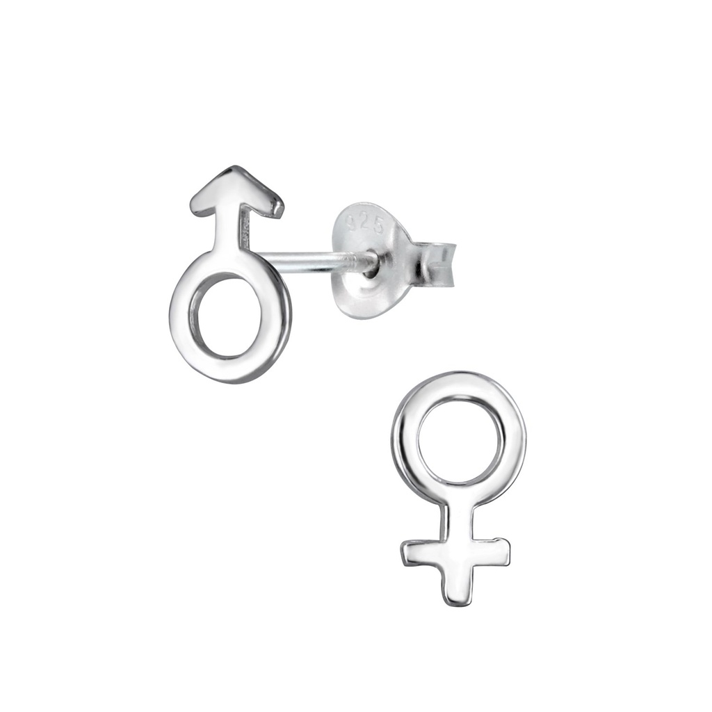 Puces d'oreilles symbole masculin et féminin en argent