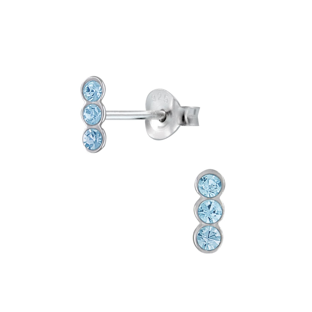 Puces d'oreilles triples en argent cristal