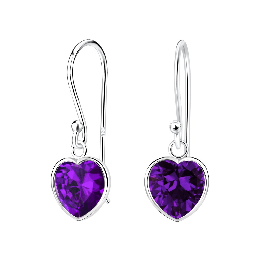 [10004763] 8mm Heart Cubic Zirconia Silver Earrings (Amethyst)