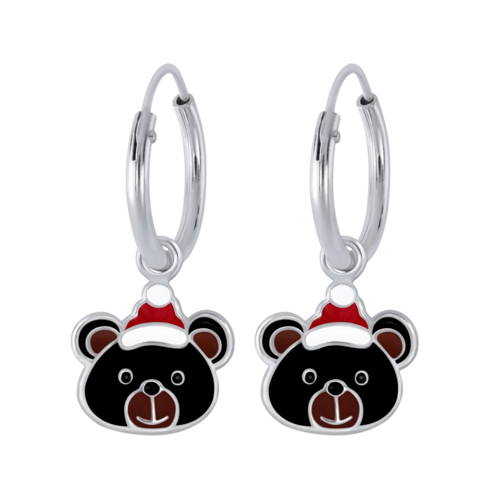 [10001512] Silver Bear Charm Hoop Earrings