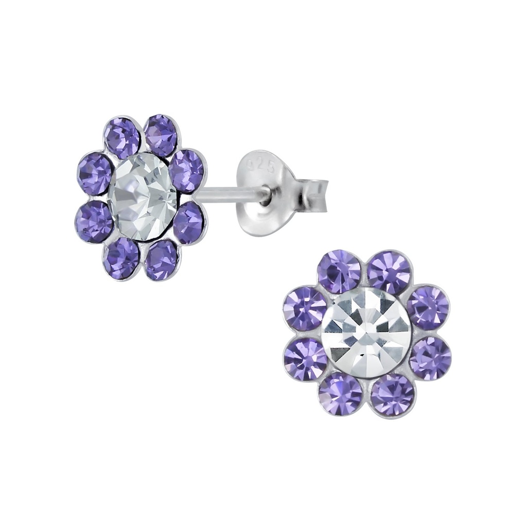 [10001506] Silver Crystal Flower Stud Earrings