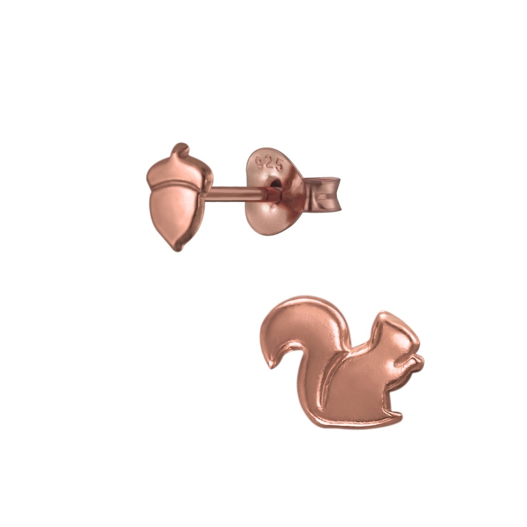 Silver Squirrel And Nut Stud Earrings