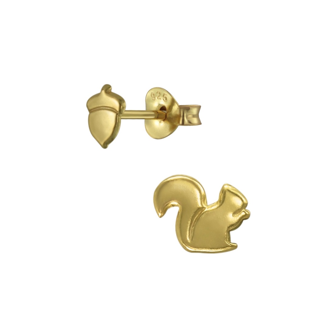 Puces d'oreilles écureuil et noix en argent