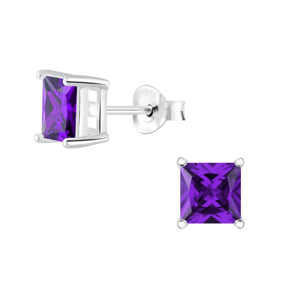 Puces d'oreilles en argent zircon carré 6 mm