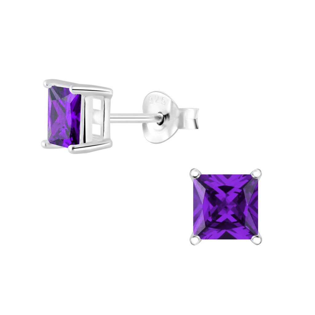 Puces d'oreilles en argent zircon carré 5 mm