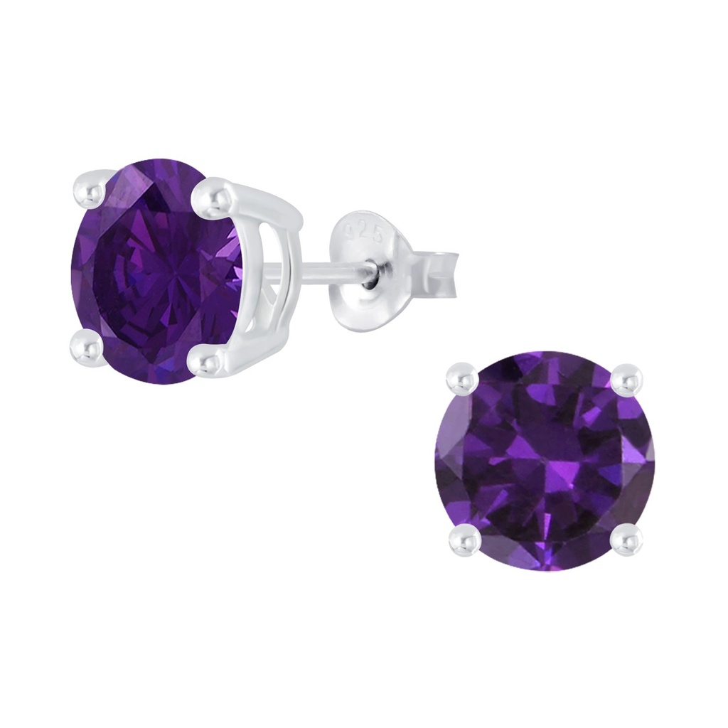 [10008576] Puces d'oreilles en argent zircon rond 8 mm (Amethyst)