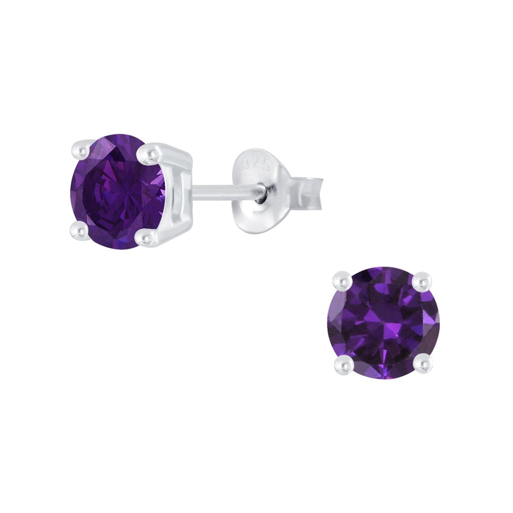 Puces d'oreilles en argent zircon rond 6 mm
