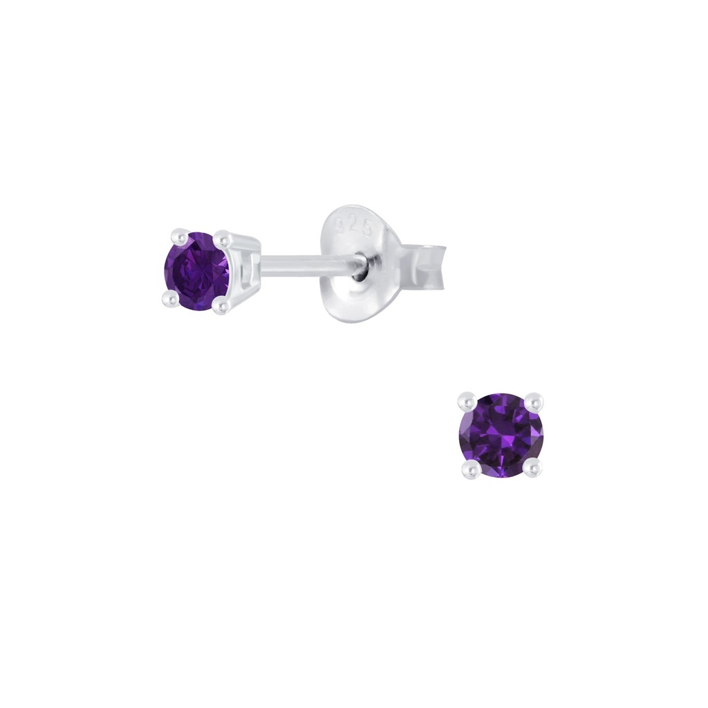 Puces d'oreilles en argent zircon rond 3 mm