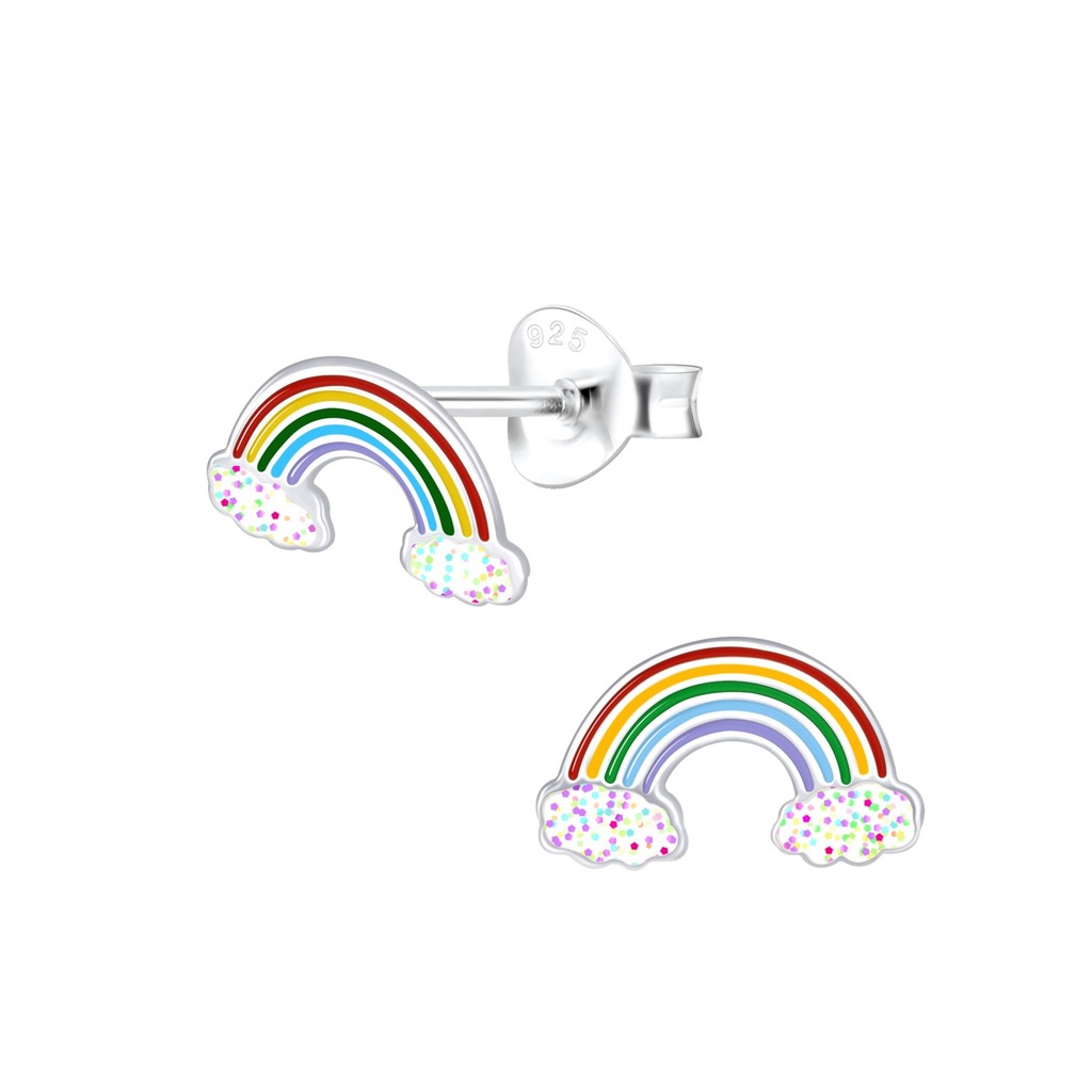 Puces d'oreilles paillettes arc-en-ciel en argent