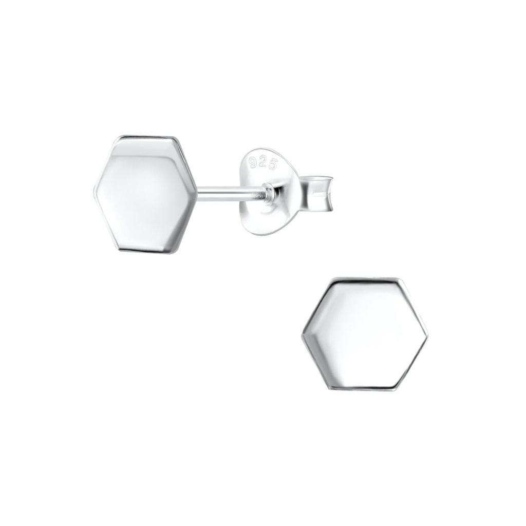 [10001468] Silver Hexagon Stud Earrings