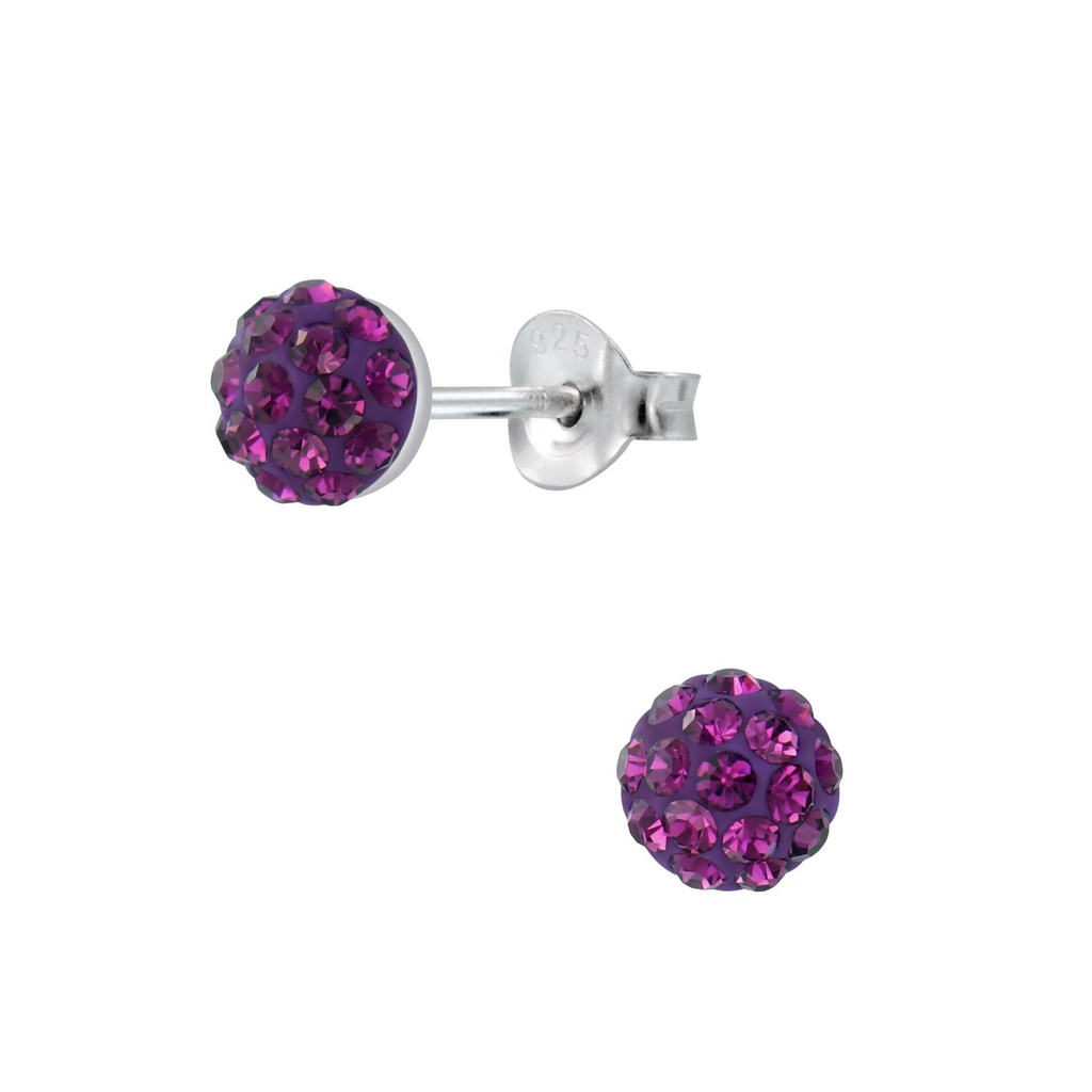 Puces d'oreilles demi-boule en argent cristal
