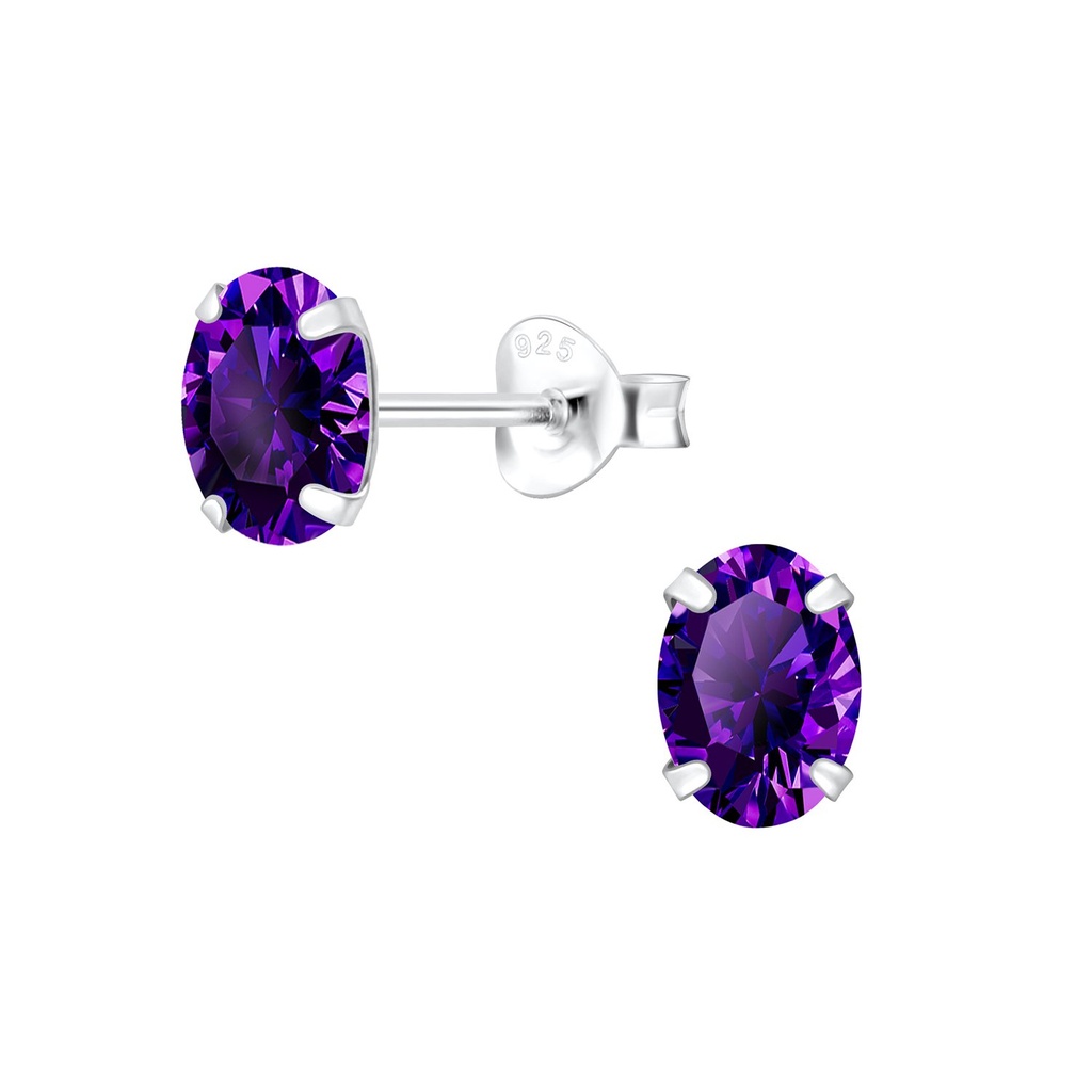 5x7mm Oval Cubic Zirconia Silver Stud Earrings