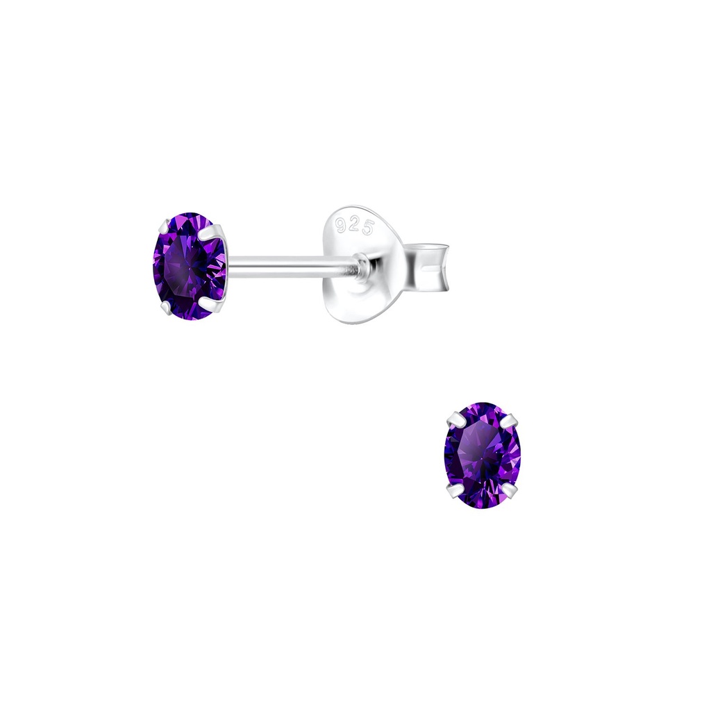 Puces d'oreilles en argent zircon ovale 3X4 mm