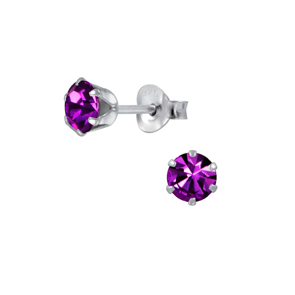 Puces d'oreilles en argent cristal rond 5 mm
