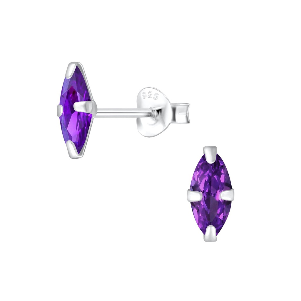 Puces d'oreilles en argent zircon marquise 4x8 mm